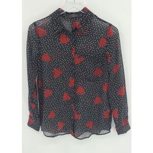 Sheer Romantic Heart Print Button Top Blouse Size Small Valentines Going Out‎
